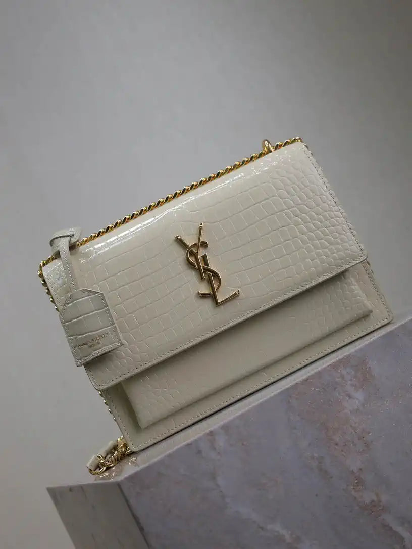 YSL 442906 SUNSET MEDIUM IN White crocodile leather