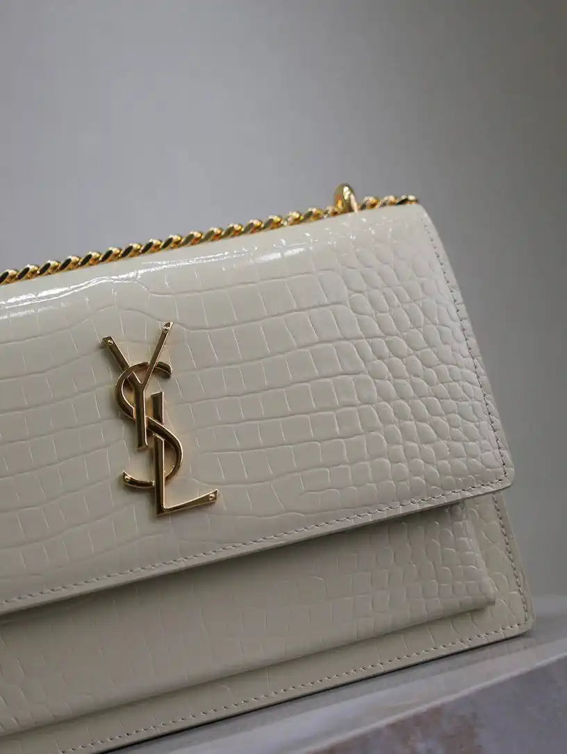 YSL 442906 SUNSET MEDIUM IN White crocodile leather