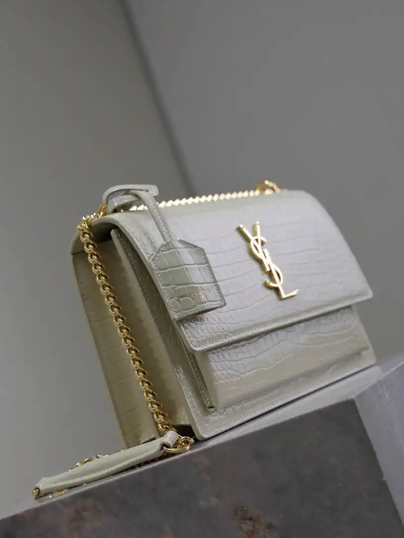 YSL 442906 SUNSET MEDIUM IN White crocodile leather