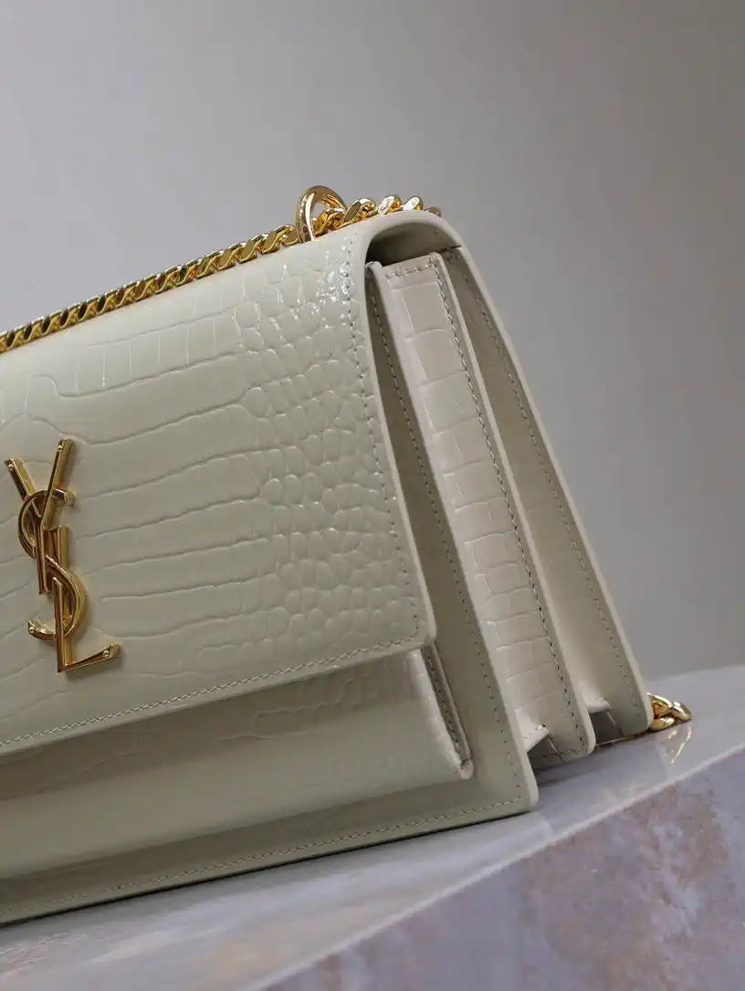 YSL 442906 SUNSET MEDIUM IN White crocodile leather