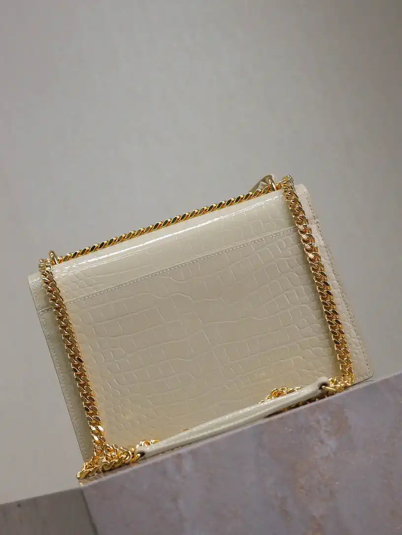 YSL 442906 SUNSET MEDIUM IN White crocodile leather