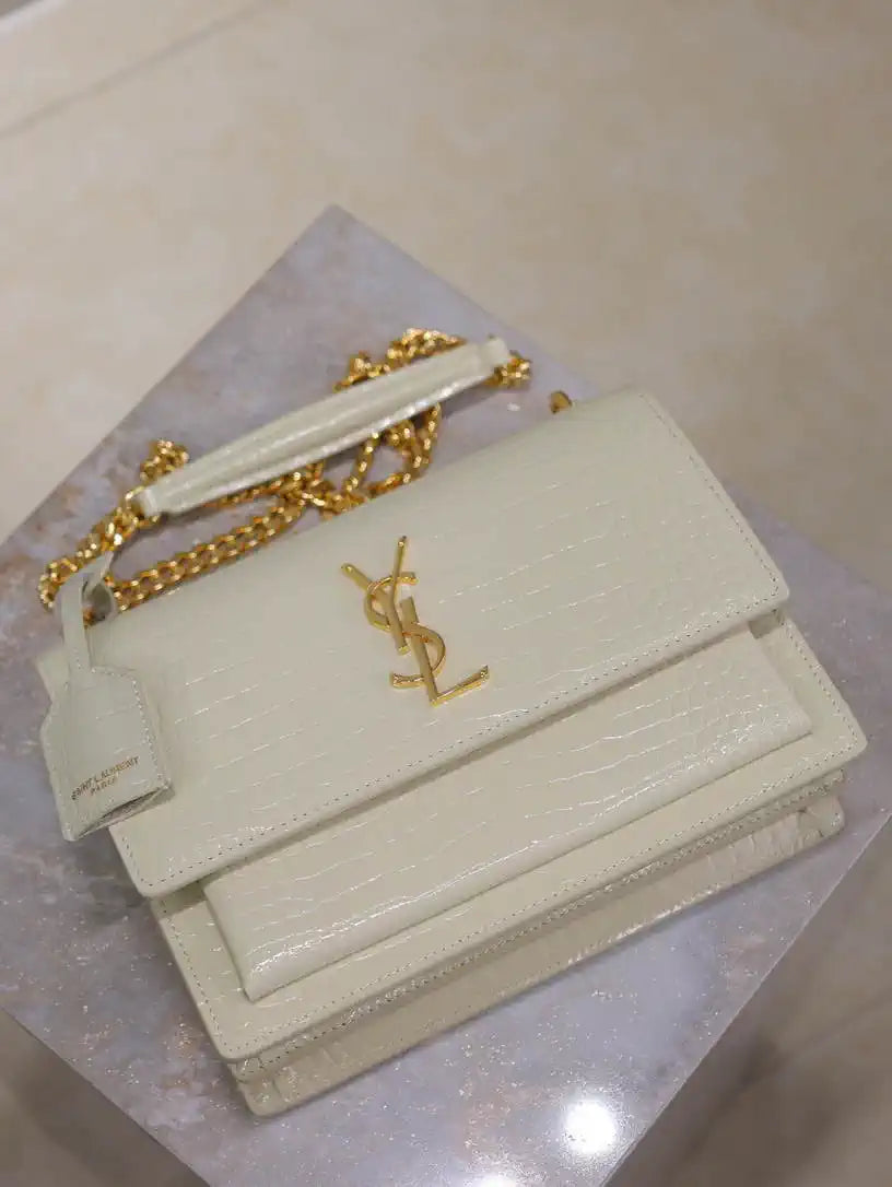 YSL 442906 SUNSET MEDIUM IN White crocodile leather