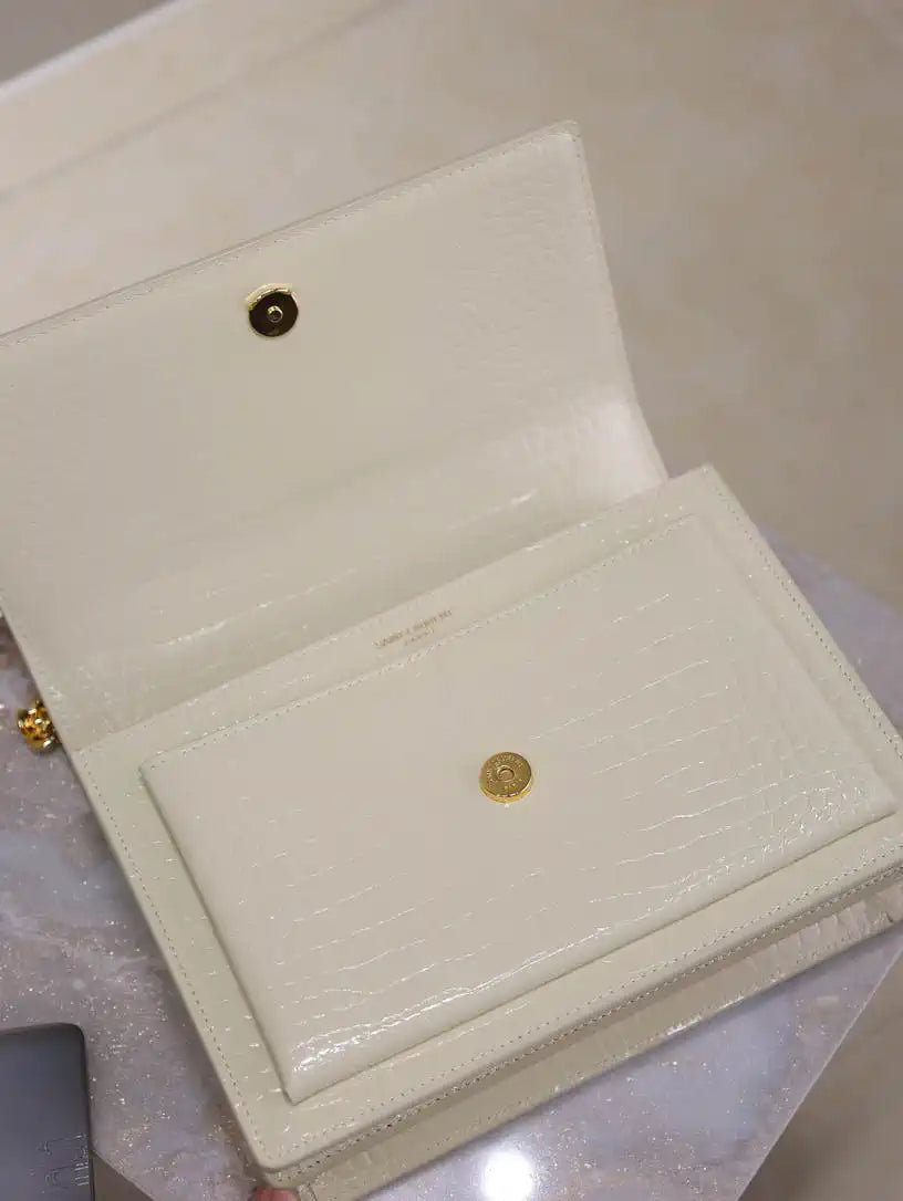 YSL 442906 SUNSET MEDIUM IN White crocodile leather