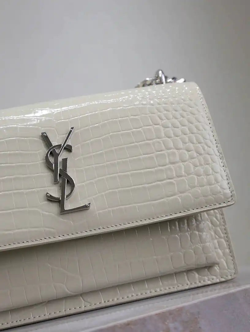 YSL 442906 SUNSET MEDIUM IN White crocodile leather