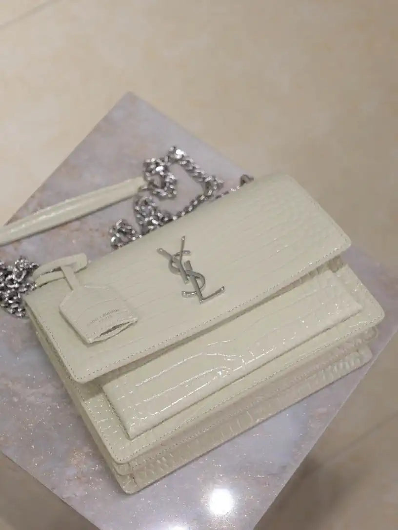 YSL 442906 SUNSET MEDIUM IN White crocodile leather