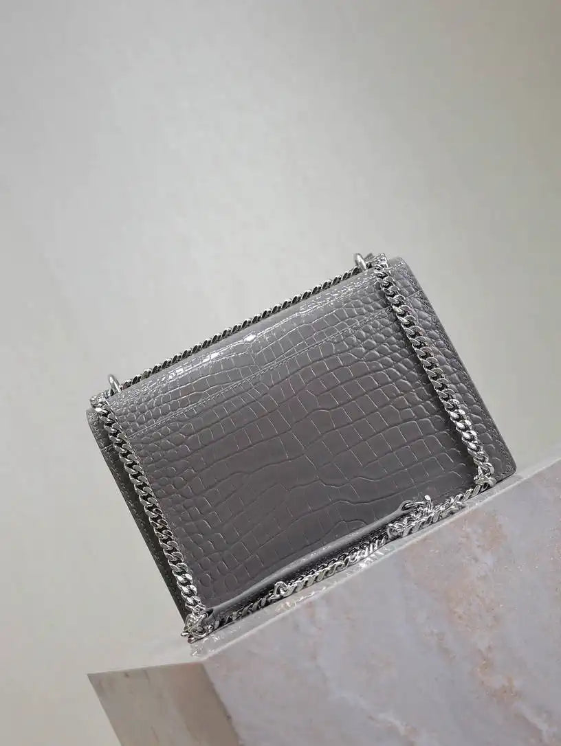 YSL 442906 SUNSET MEDIUM IN Gray crocodile leather
