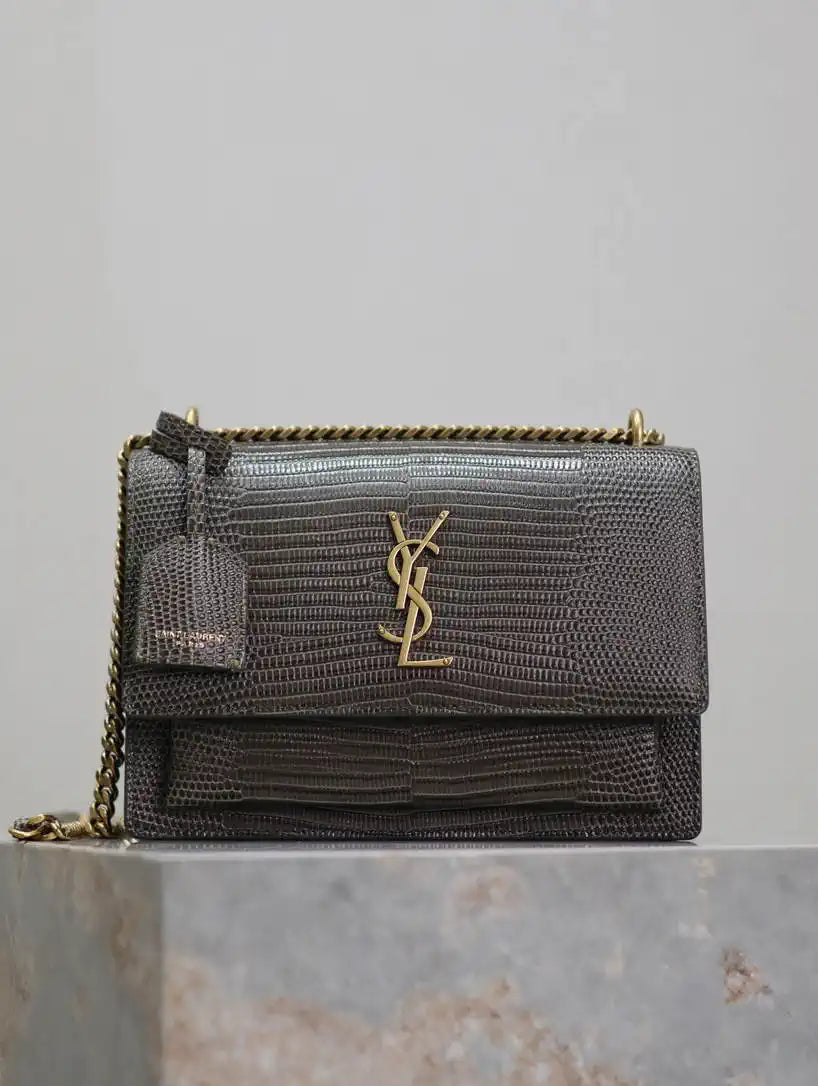 YSL 442906 SUNSET MEDIUM IN Green lizard-effect leather