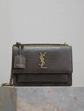YSL 442906 SUNSET MEDIUM IN Green lizard-effect leather