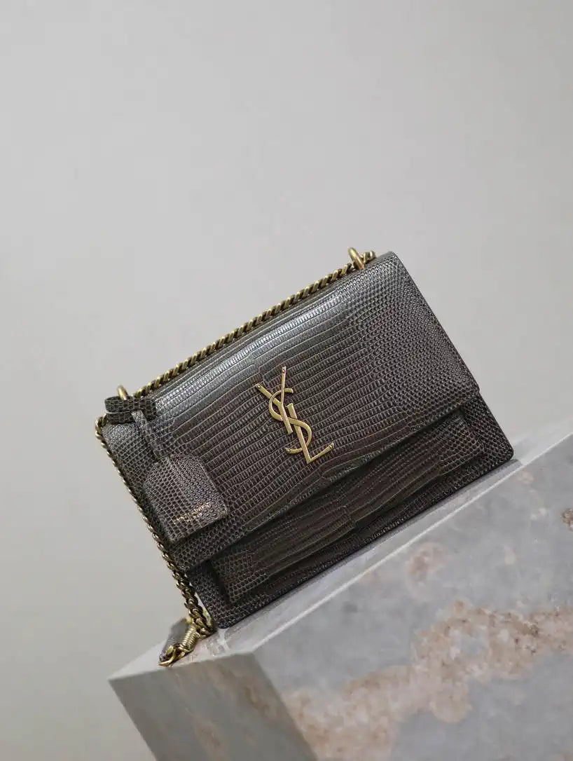 YSL 442906 SUNSET MEDIUM IN Green lizard-effect leather