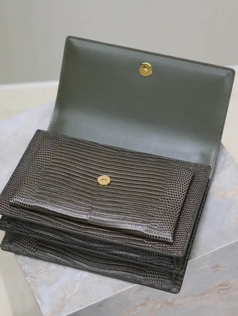 YSL 442906 SUNSET MEDIUM IN Green lizard-effect leather