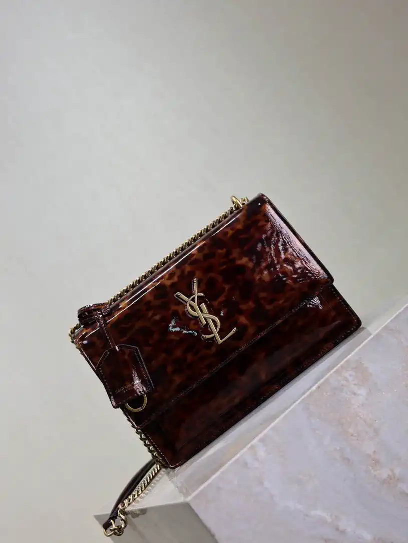 YSL 442906 SUNSET MEDIUM IN Patent LEATHER leopard patent leather