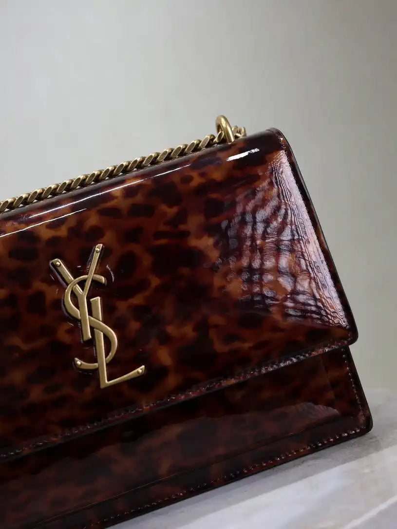 YSL 442906 SUNSET MEDIUM IN Patent LEATHER leopard patent leather