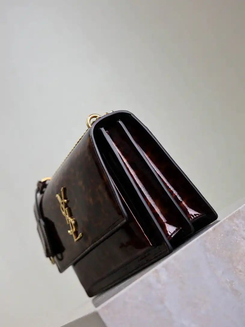 YSL 442906 SUNSET MEDIUM IN Patent LEATHER leopard patent leather