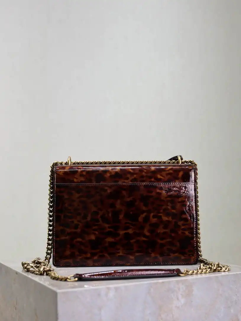 YSL 442906 SUNSET MEDIUM IN Patent LEATHER leopard patent leather