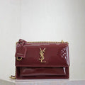 YSL 442906 SUNSET MEDIUM IN Patent LEATHER Wine Red