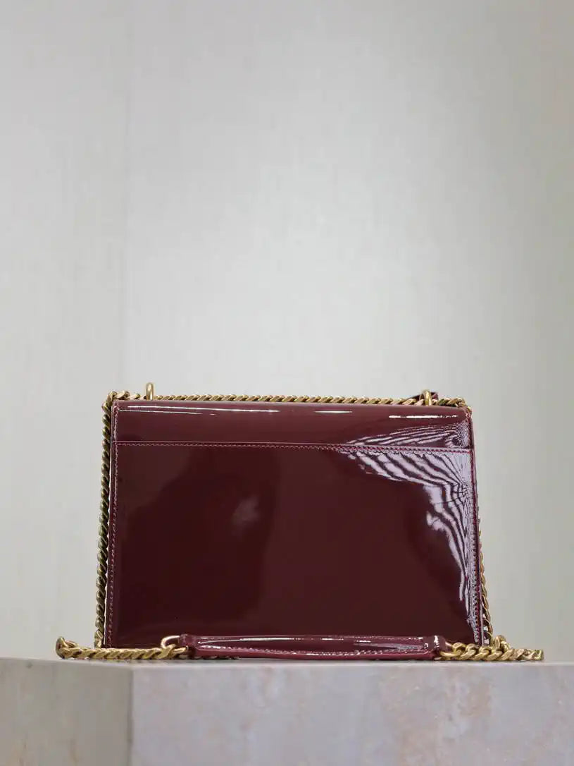YSL 442906 SUNSET MEDIUM IN Patent LEATHER Wine Red