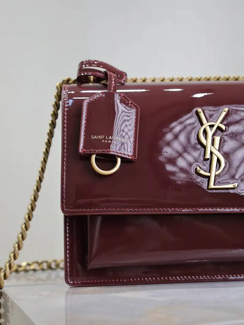 YSL 442906 SUNSET MEDIUM IN patent leather Wine Red