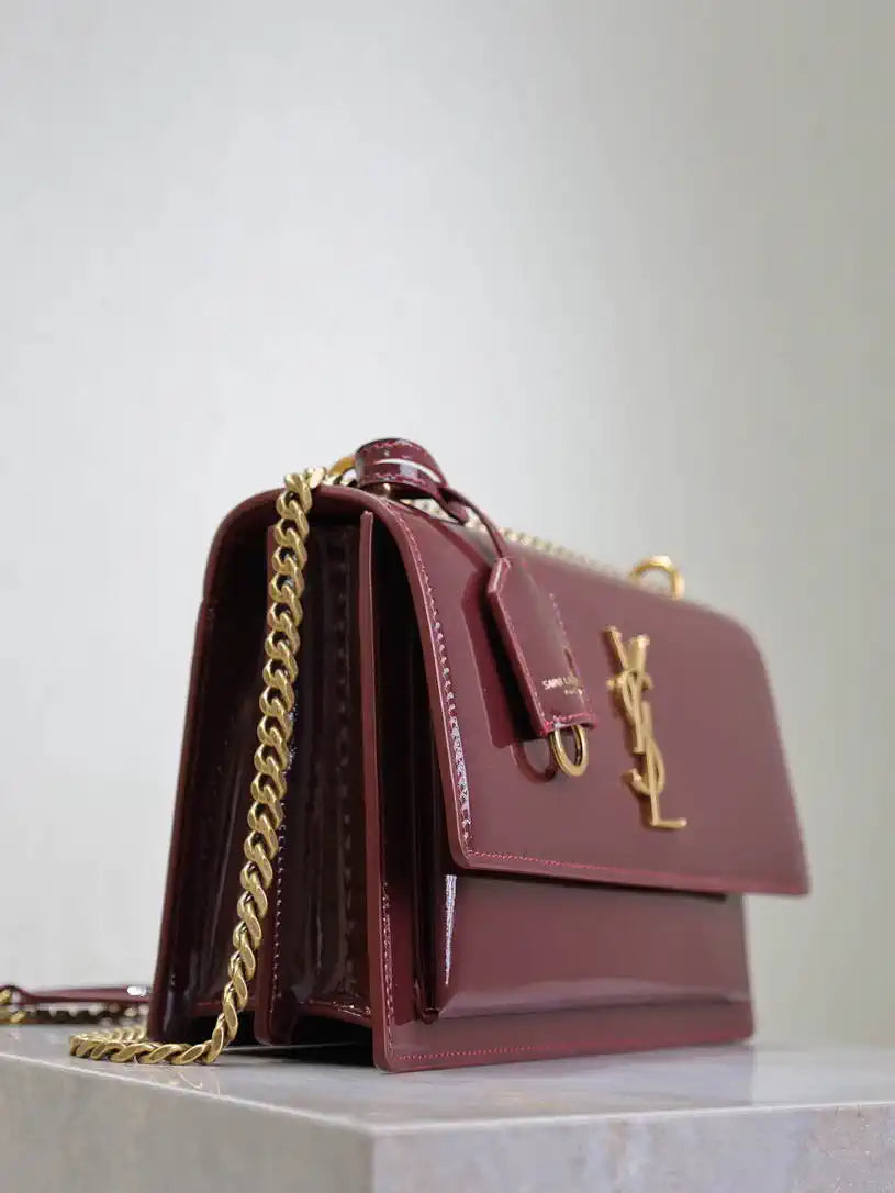 YSL 442906 SUNSET MEDIUM IN patent leather Wine Red