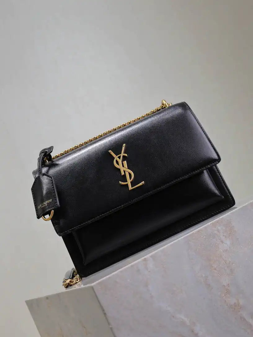 YSL 442906 SUNSET MEDIUM IN SMOOTH LEATHER Black