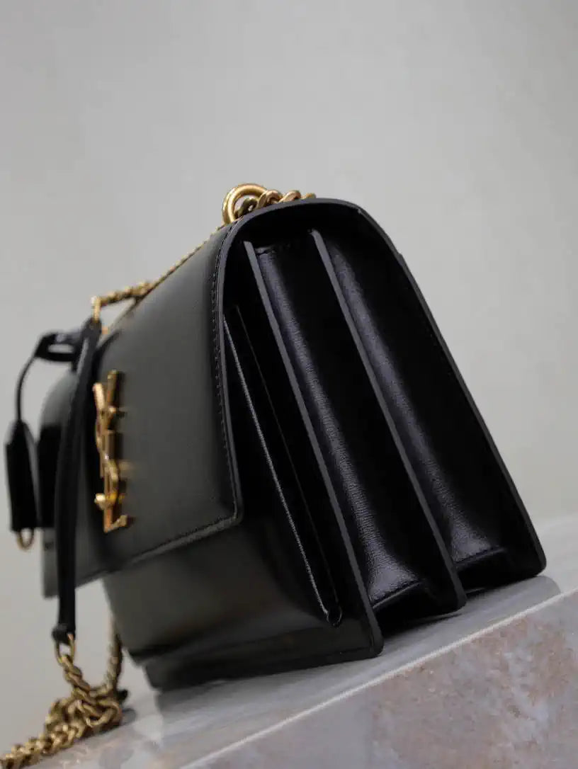 YSL 442906 SUNSET MEDIUM IN SMOOTH LEATHER Black