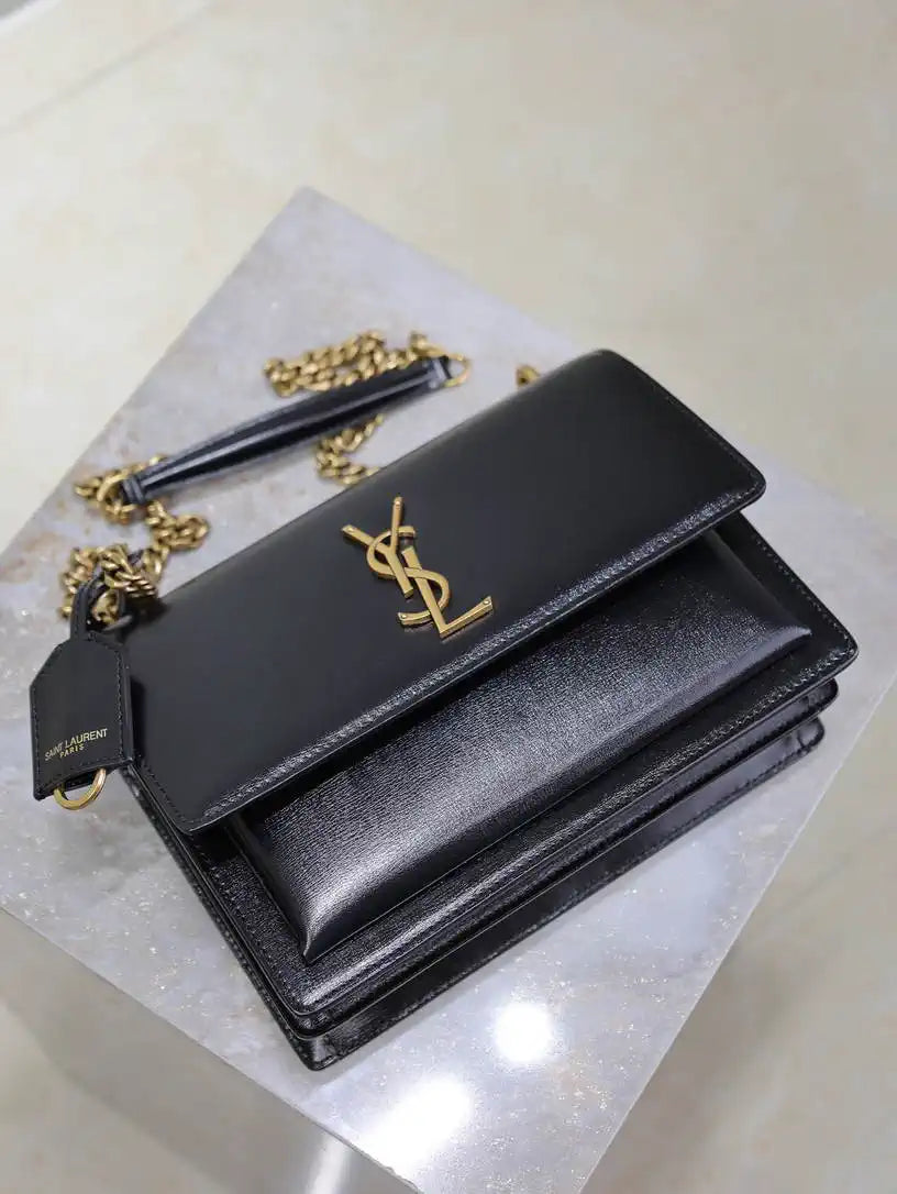 YSL 442906 SUNSET MEDIUM IN SMOOTH LEATHER Black