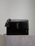 YSL 442906 SUNSET MEDIUM IN SMOOTH LEATHER Black Silver
