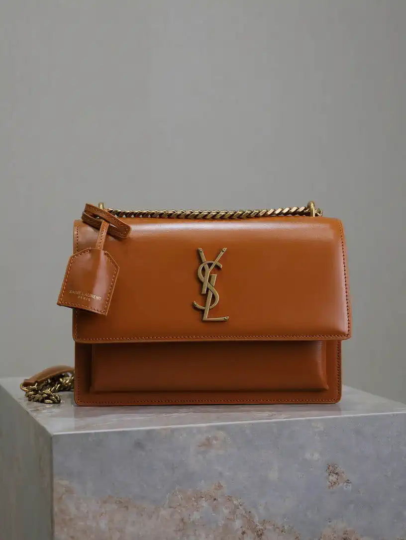 YSL 442906 SUNSET MEDIUM IN  SMOOTH LEATHER Caramel