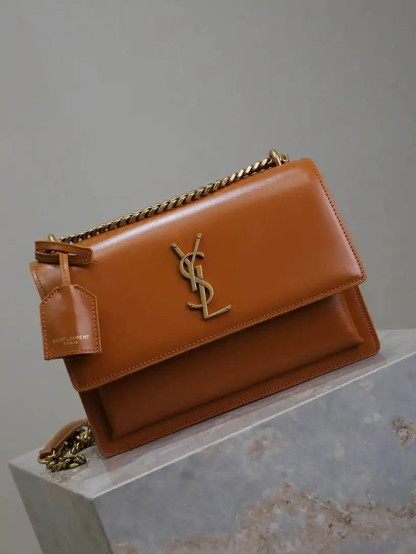 YSL 442906 SUNSET MEDIUM IN  SMOOTH LEATHER Caramel
