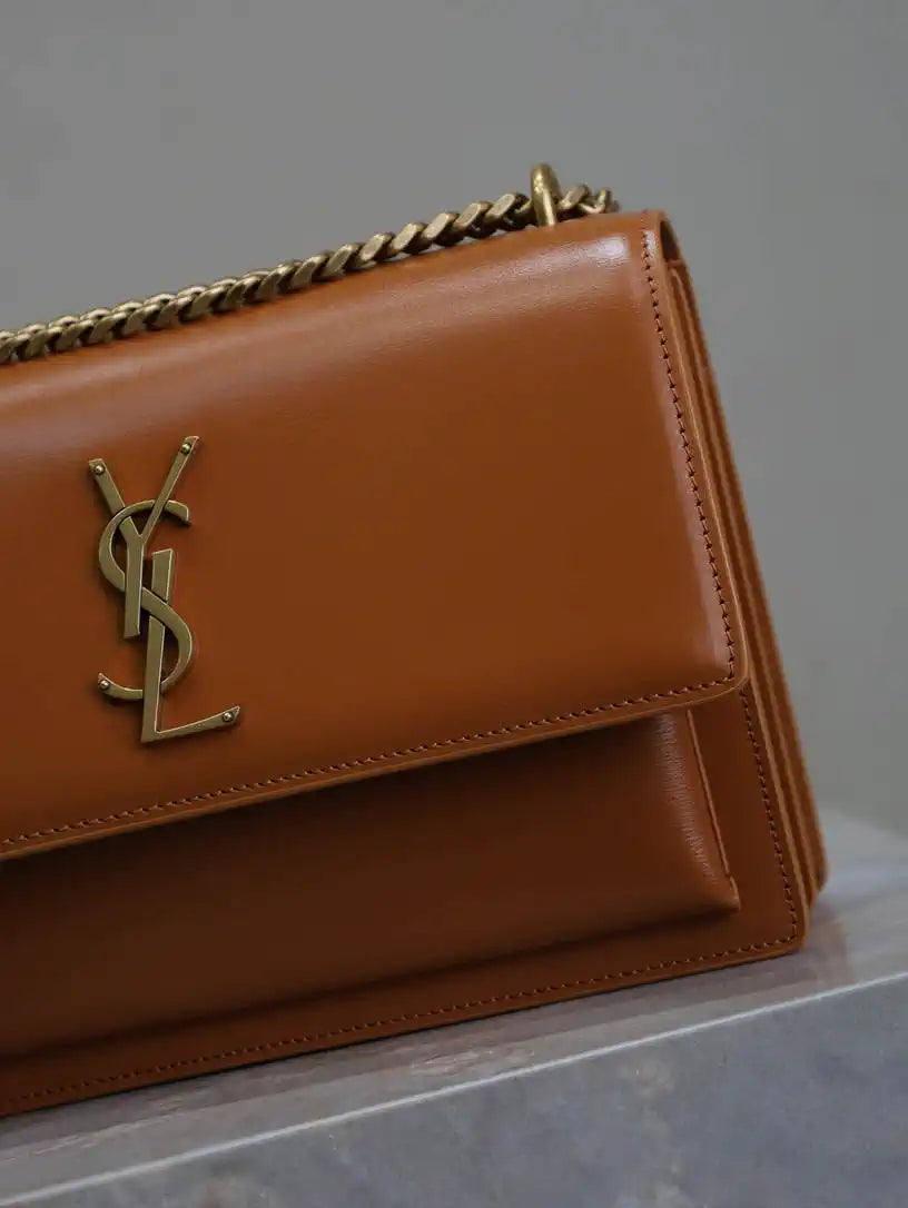 YSL 442906 SUNSET MEDIUM IN  SMOOTH LEATHER Caramel