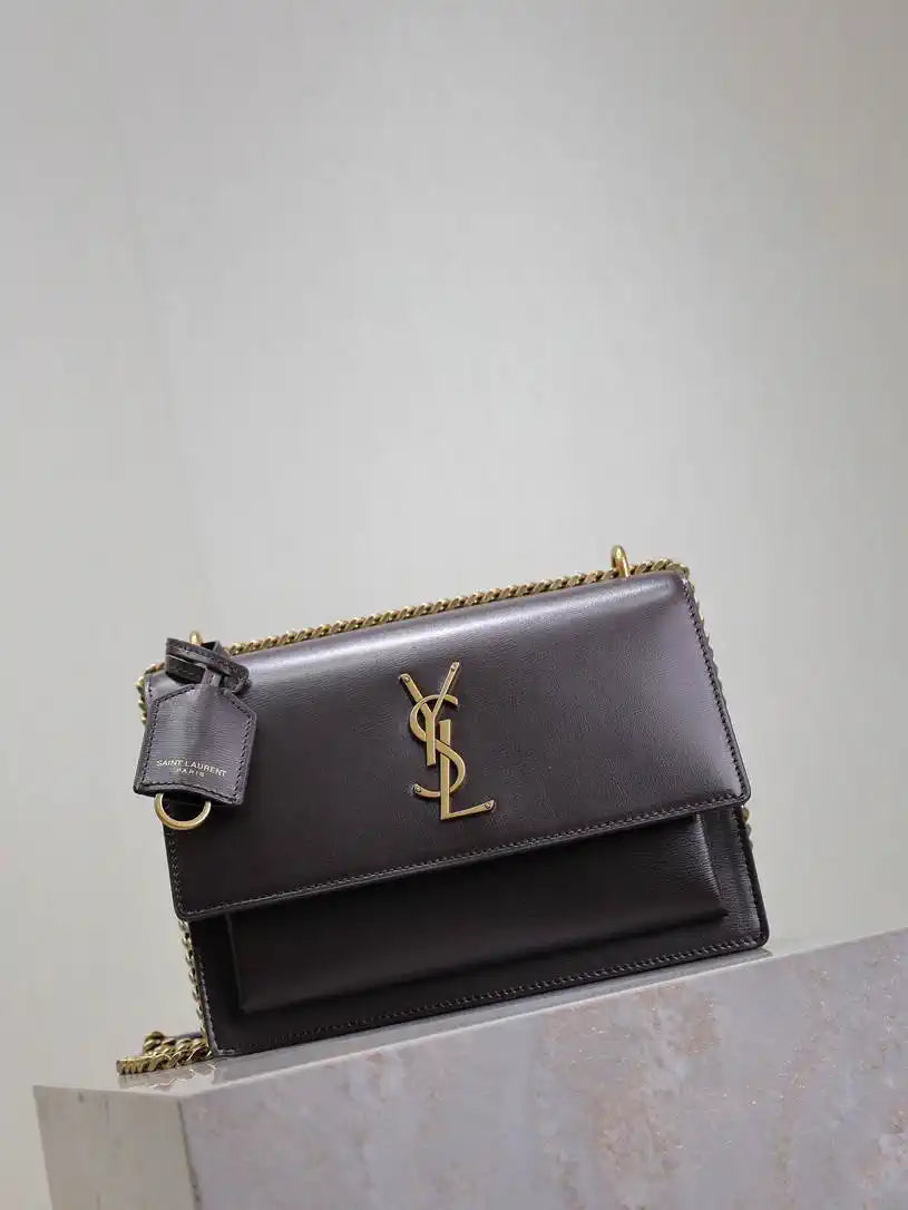YSL 442906 SUNSET MEDIUM IN SMOOTH LEATHER Dark Brown
