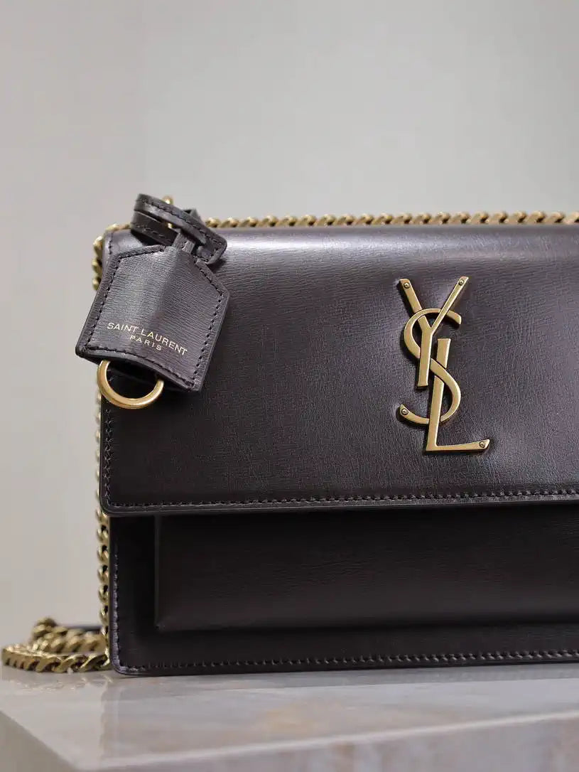 YSL 442906 SUNSET MEDIUM IN SMOOTH LEATHER Dark Brown