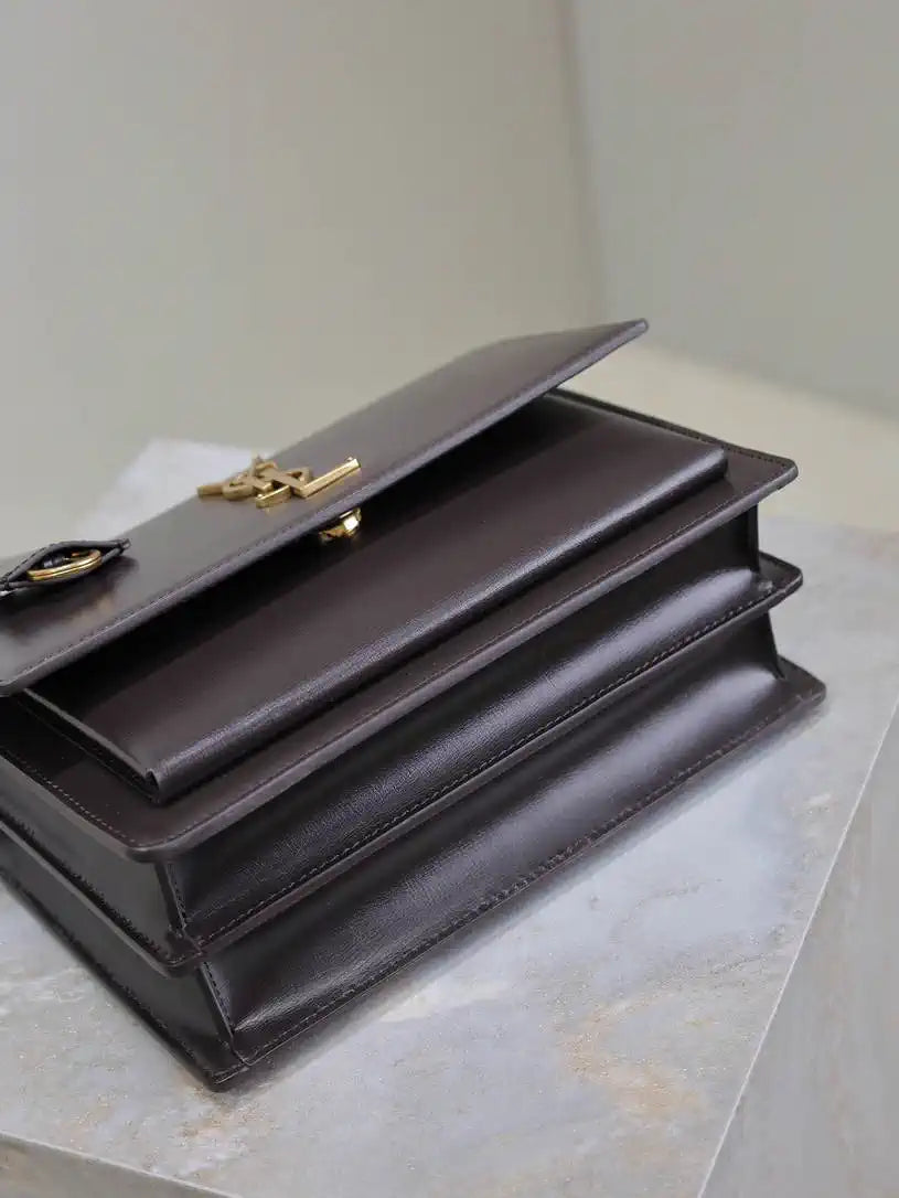 YSL 442906 SUNSET MEDIUM IN SMOOTH LEATHER Dark Brown