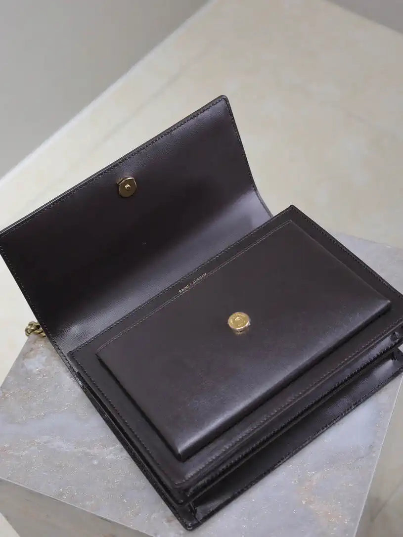 YSL 442906 SUNSET MEDIUM IN SMOOTH LEATHER Dark Brown