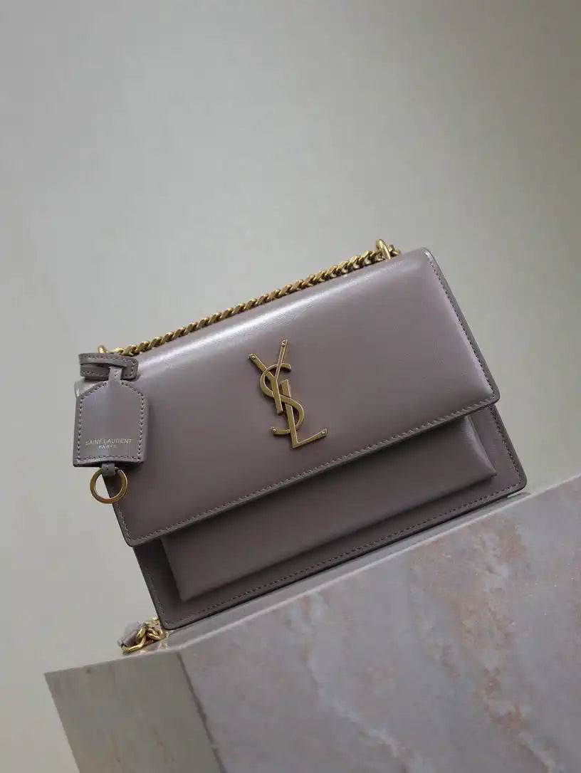 YSL 442906 SUNSET MEDIUM IN  SMOOTH LEATHER Gray