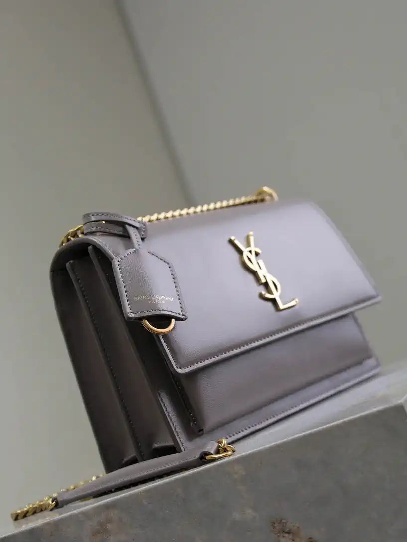 YSL 442906 SUNSET MEDIUM IN  SMOOTH LEATHER Gray