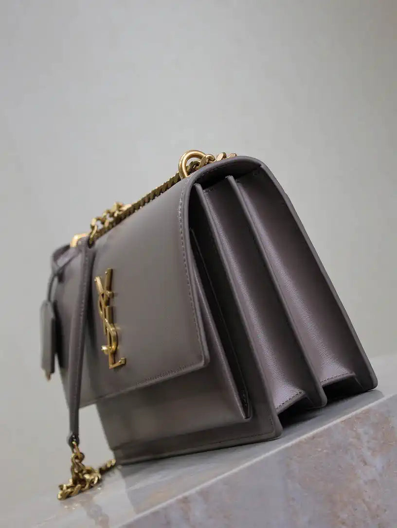 YSL 442906 SUNSET MEDIUM IN  SMOOTH LEATHER Gray