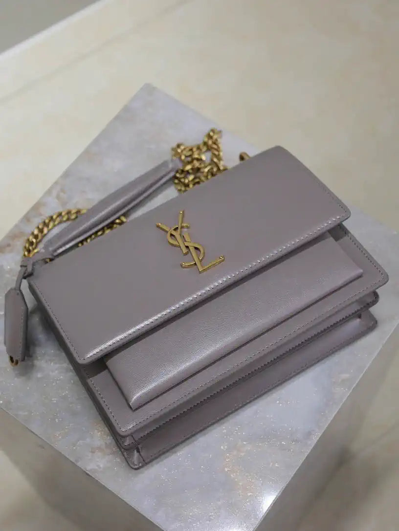 YSL 442906 SUNSET MEDIUM IN  SMOOTH LEATHER Gray