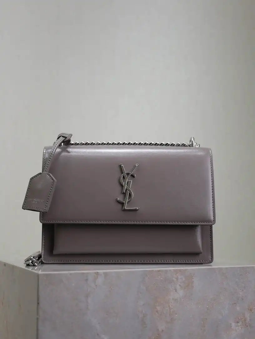 YSL 442906 SUNSET MEDIUM IN  SMOOTH LEATHER Gray