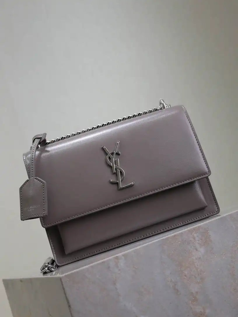 YSL 442906 SUNSET MEDIUM IN  SMOOTH LEATHER Gray