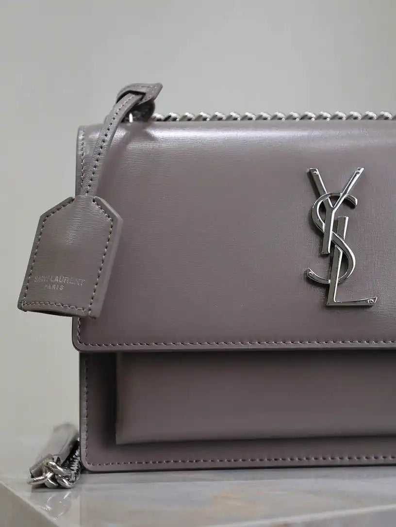 YSL 442906 SUNSET MEDIUM IN  SMOOTH LEATHER Gray