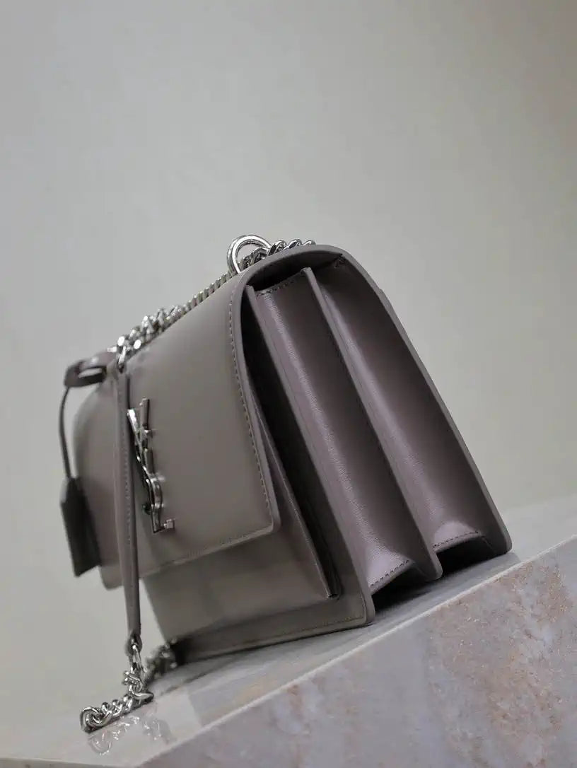 YSL 442906 SUNSET MEDIUM IN  SMOOTH LEATHER Gray