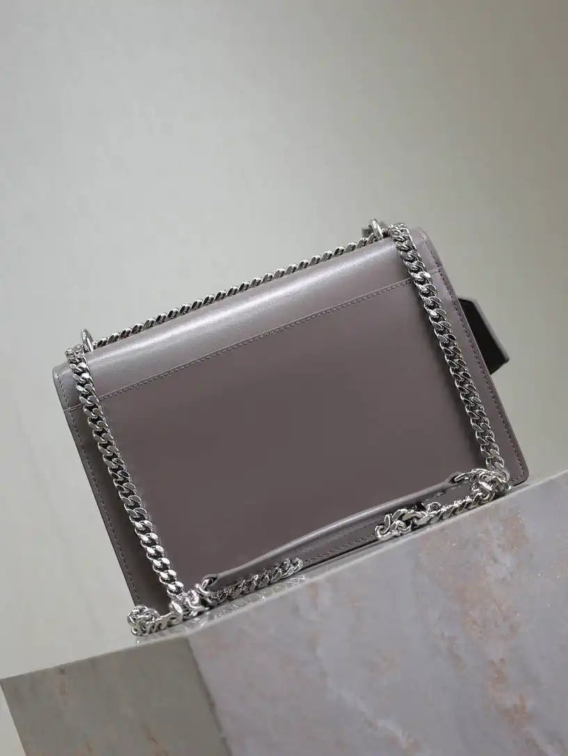 YSL 442906 SUNSET MEDIUM IN  SMOOTH LEATHER Gray