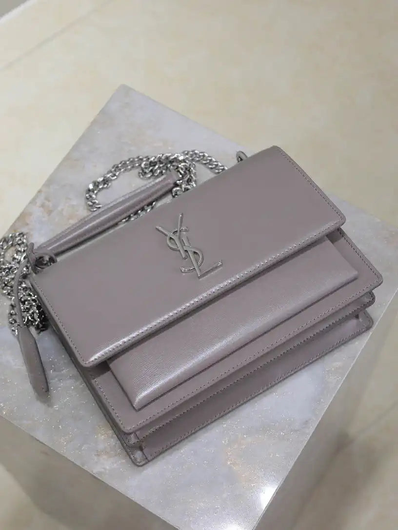 YSL 442906 SUNSET MEDIUM IN  SMOOTH LEATHER Gray