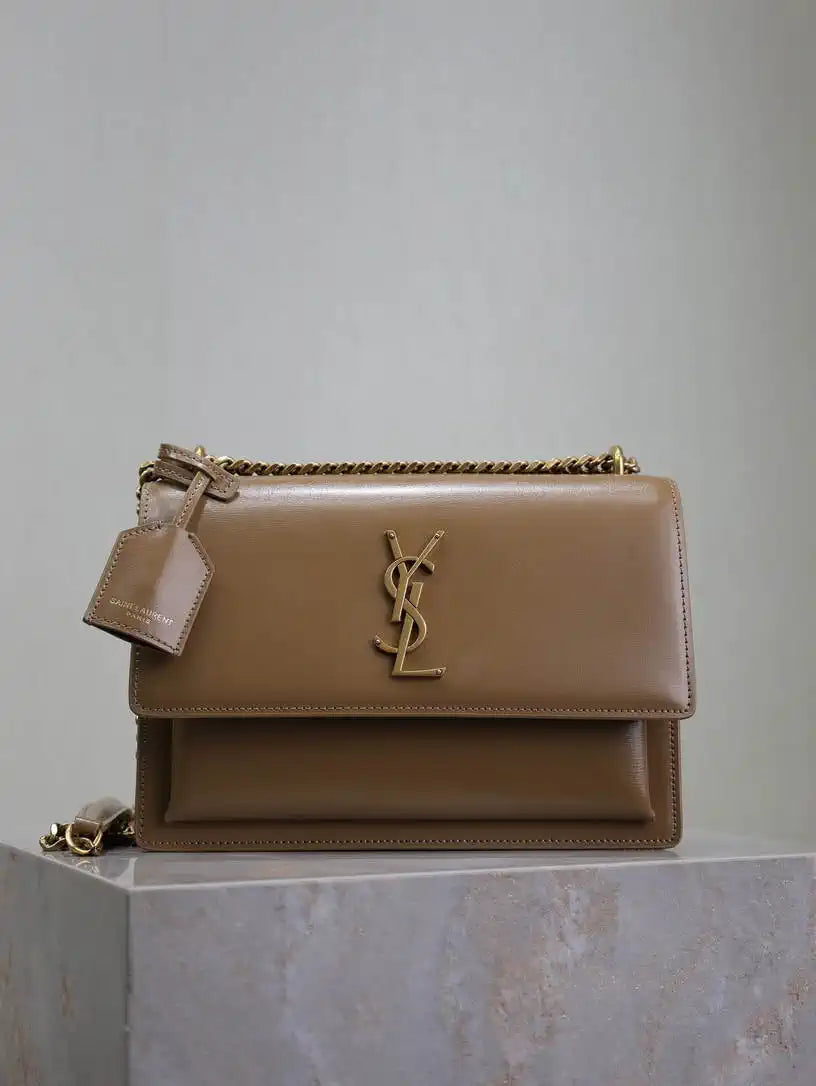 YSL 442906 SUNSET MEDIUM IN  SMOOTH LEATHER Milk tea