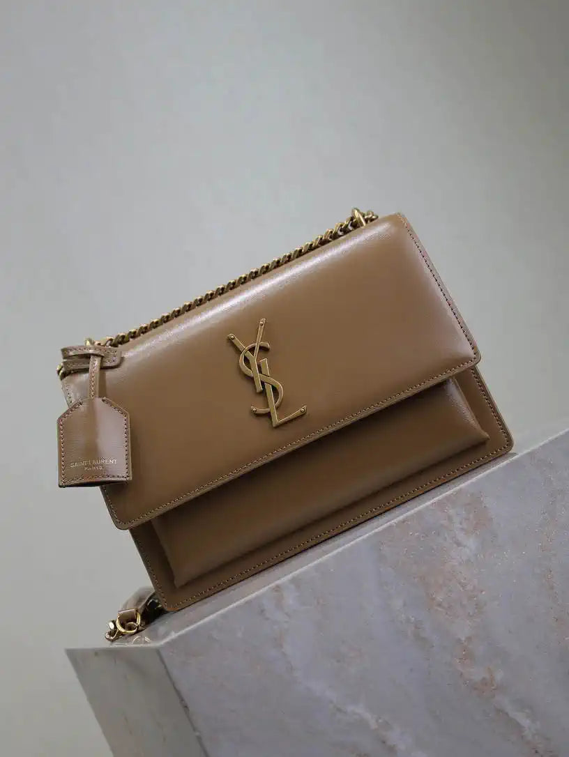YSL 442906 SUNSET MEDIUM IN  SMOOTH LEATHER Milk tea