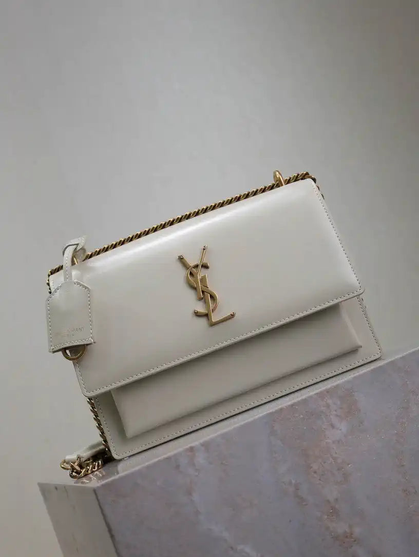 YSL 442906 SUNSET MEDIUM IN  SMOOTH LEATHER White