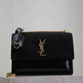 YSL 442906 SUNSET MEDIUM IN Suede SMOOTH LEATHER Black