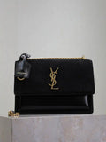 YSL 442906 SUNSET MEDIUM IN Suede SMOOTH LEATHER Black