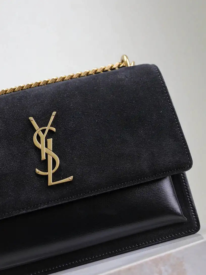 YSL 442906 SUNSET MEDIUM IN Suede SMOOTH LEATHER Black