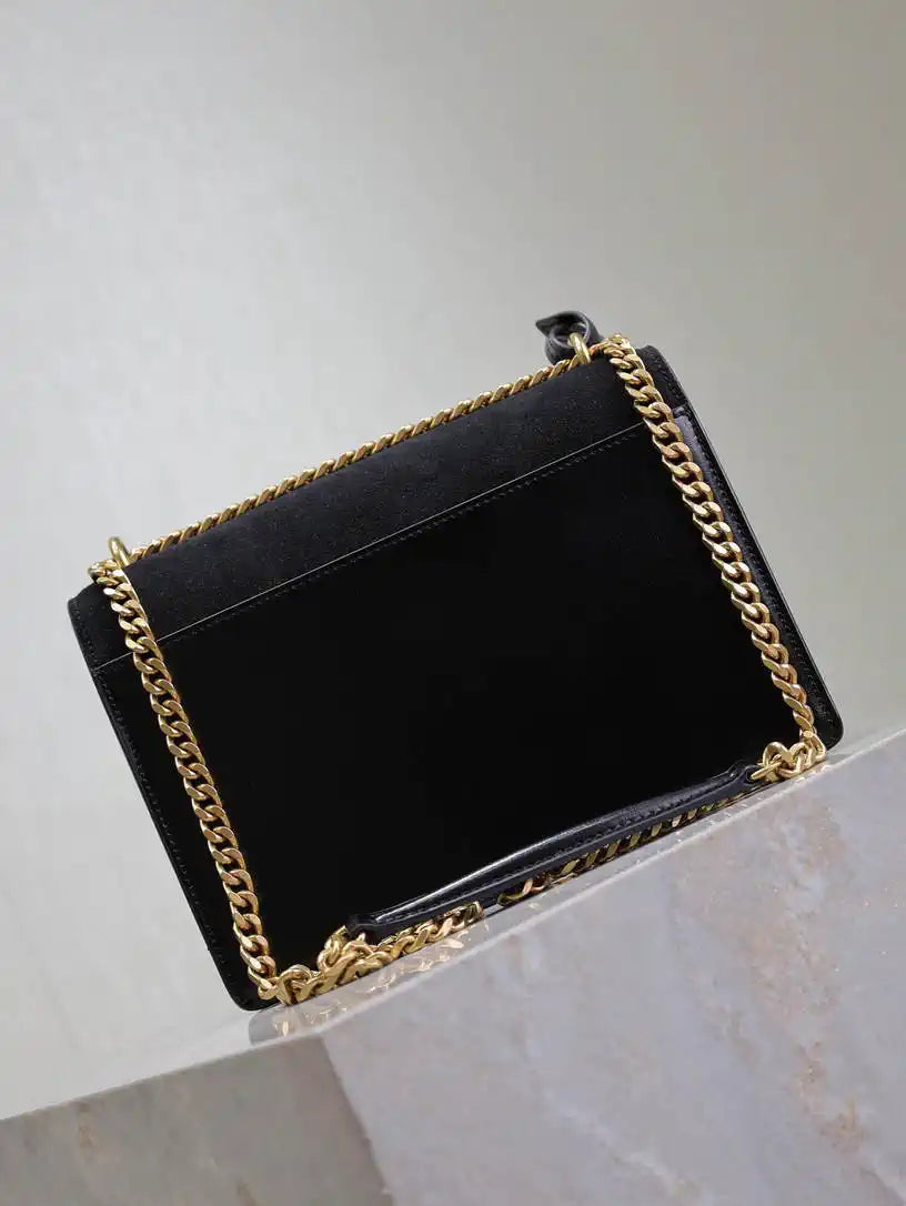 YSL 442906 SUNSET MEDIUM IN Suede SMOOTH LEATHER Black